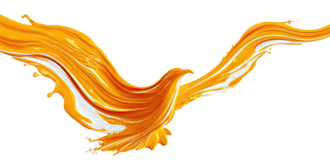 An abstract depiction of a soaring bird rendered in vibrant orange and white paint strokes against black