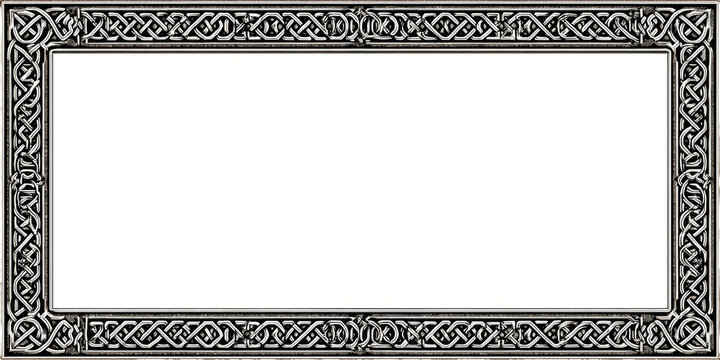 Intricate rectangular frame with complex interlacing knotwork patterns around a central blank space