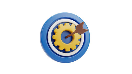 Obraz premium 3D Target with Arrow Hitting Cogwheel: Business Strategy and Goals