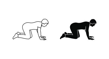 A contrasting depiction of a person in a starting stance shown in both line art and silhouette