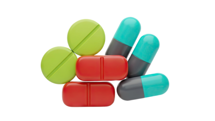 Colorful Pills and Capsules Pile on White Background