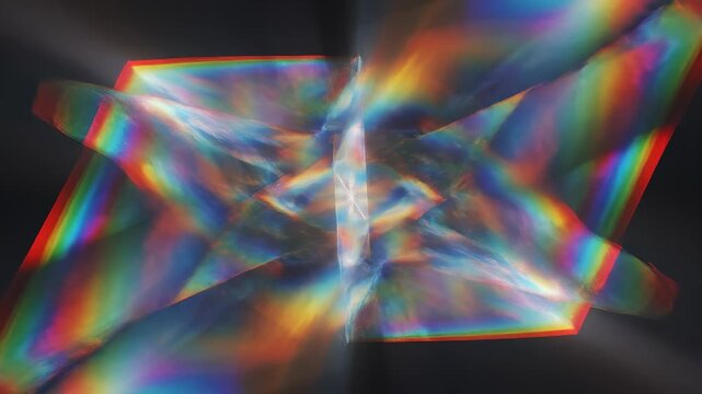 Abstract digital background loop showing extreme chromatic aberration and intense light dispersion warped by an unseen multifaceted prism extreme chromatic aberration, conceptual, aberration