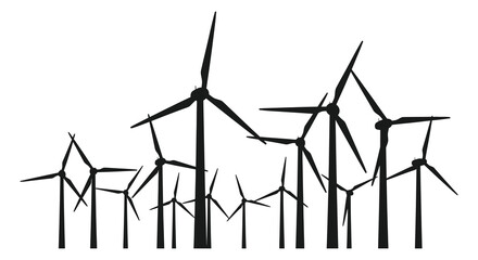 A striking view of numerous wind turbines standing tall against a bright clear sky silhouette