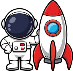 Cute Astronaut and Rocket Ship