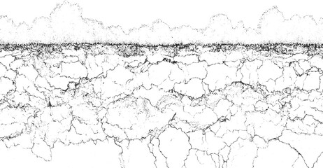 Obraz premium Black and white abstract pattern of cracked earth and textured clouds