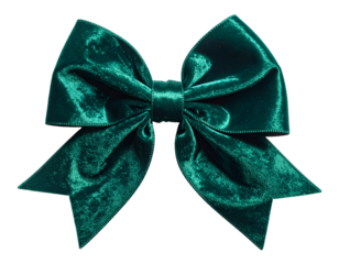 Plush, dark emerald green velvet bow, centered on a transparent background, perfect