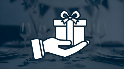 Elegant graphic illustration depicting a hand extending a beautifully wrapped present, symbolizing generosity, appreciation, and the spirit of celebration at festive events