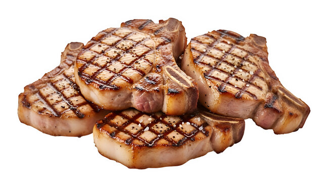 Grill Pork Chops steaks, isolated on white or transparent background. PNG