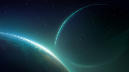 Fototapeta premium Planet Nightside in Space with Subtle Polar Lights and Stars