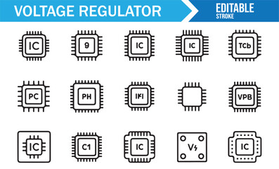 Editable outline electronics components icons pack