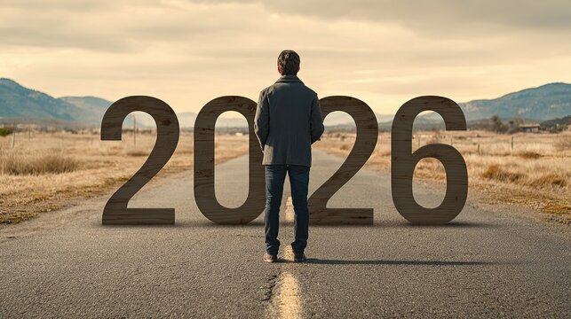 2026 New Journey - Man Standing by Wooden 2026 on Country Road