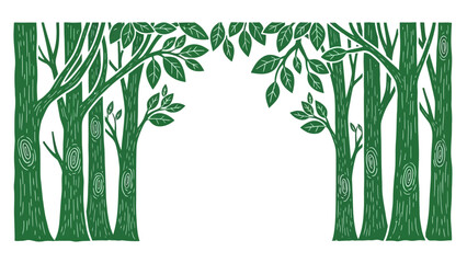 Artistic green forest archway illustration with stylized trees and vibrant foliage, ideal for natural decorative borders and elegant design