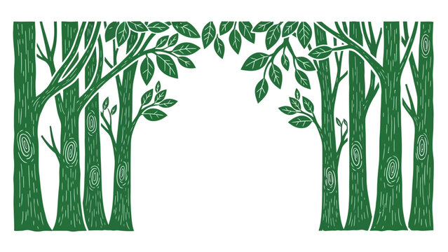 Artistic green forest archway illustration with stylized trees and vibrant foliage, ideal for natural decorative borders and elegant design