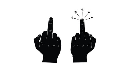 Two hands displaying the middle finger gesture with sparkling effects above a striking silhouette © Bsicon02