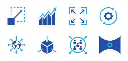 Scalability Icon, Growth, Expansion, Optimization, Network, and System Performance Symbols	
