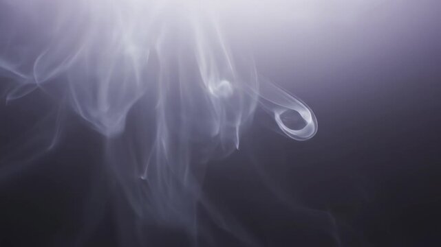 Beautiful slow motion shot of thick, ethereal smoke gracefully rising and gently dissipating against a soft gradient, symbolizing temporal transience dark, atmosphere, mystery