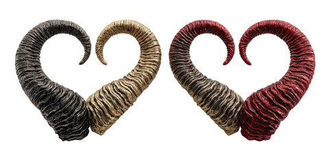 Artistic depiction of four animal horns arranged in heart shape against black