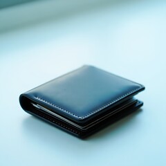 Elegant black leather wallet on white surface