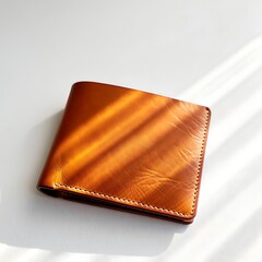 Luxury leather wallet on white background with sunlight