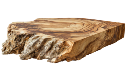 Rustic, natural, solid wood slab with exposed grain & live edge on a solid black background