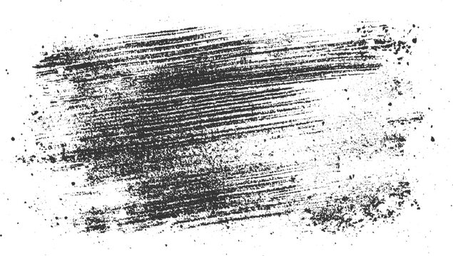 Dark gray brush stroke texture with scattered speckles on white background abstract black brushstroke