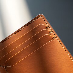 Brown leather card holder with stitched edges and multiple card slots