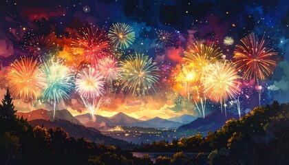new year fireworks holiday background night sky celebration spark colorful festival party event dark space design