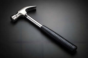 Chrome Claw Hammer with Black Rubber Grip on a Black Background Realistic Tool Illustration Soft Lighting Studio Shot