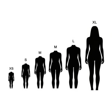 Black silhouettes of women in various sizes from xs to xl
