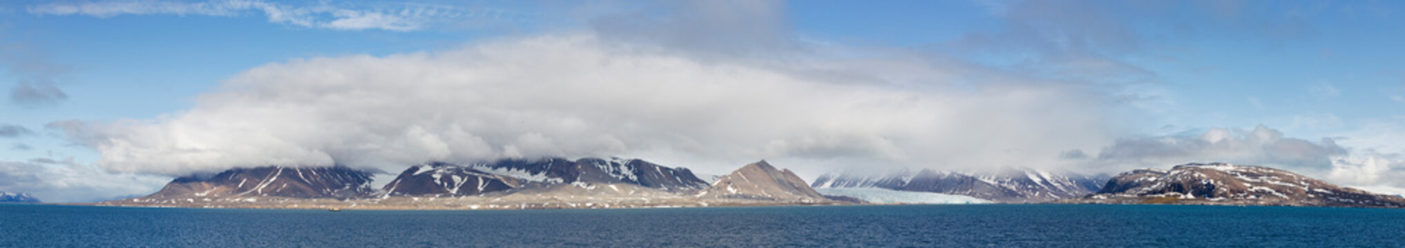 Panoramic view of mountains and coastline in Svalbard Norway Arctic