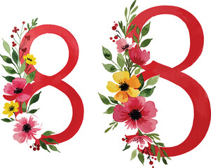 Eighth anniversary floral decoration with colorful flowers and leaves