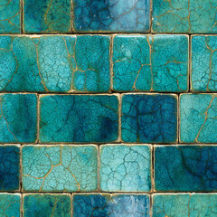 Turquoise Crackle Tile Wall Texture Abstract Background