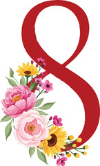 Red awareness ribbon with colorful flowers on white background