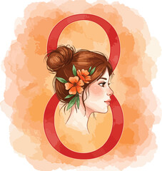 Vintage floral headband illustration on a decorative number eight shape