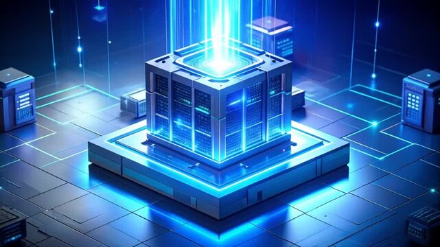 Futuristic Data Center with Glowing Servers and Data Flow
