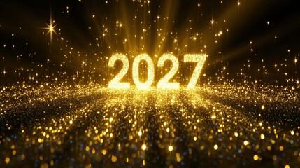 A stunning display of sparkling golden 2027 surrounded by twinkling stars creates a celebratory ambiance, perfect for New Year festivities