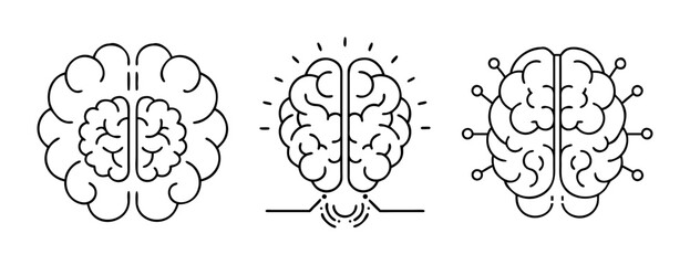 Brain icons set: thought, idea generation, and artificial intelligence ai