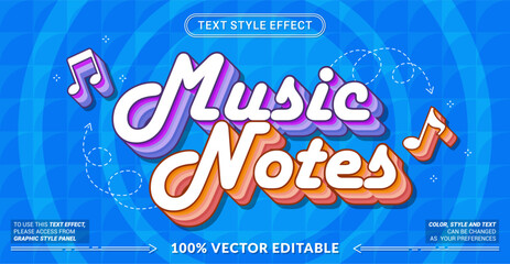 Editable text effect vector &ldquo;Music Notes&rdquo; features playful and rhythmic lettering inspired by sound and melody, perfect for music events, posters, albums, and creative media designs.
