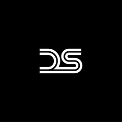 Modern minimalist DS or SD monogram logo with parallel white lines. Professional geometric lettermark for corporate identity, tech startup, or fashion branding. Sleek vector icon on black background