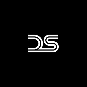 Modern minimalist DS or SD monogram logo with parallel white lines. Professional geometric lettermark for corporate identity, tech startup, or fashion branding. Sleek vector icon on black background