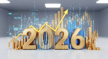 2026 financial stock market analysis with gold numbers and trading candlestick charts
