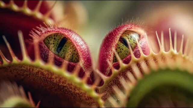 Striking close-up of a Venus flytrap, showcasing its predatory beauty in nature