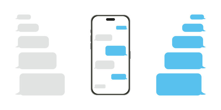 Chatting in smartphone. Send or receive sms on app. Speech bubble message on phone.