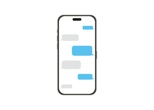 Chatting in smartphone. Send or receive sms on app. Speech bubble message on phone.