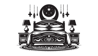 black color bed silhouette vector illustration, solid white background