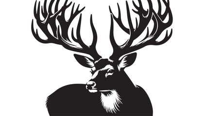 black color reindeer silhouette vector illustration, solid white background