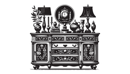 black color furniture silhouette vector illustration, solid white background