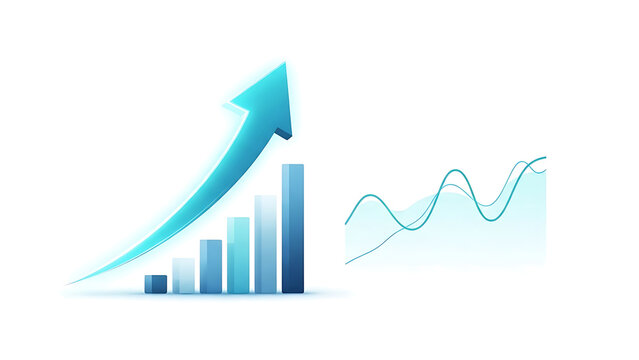 A digital visualization of an upward trend bar chart and line graph for business analysis isolated on transparent background - Powered by Adobe