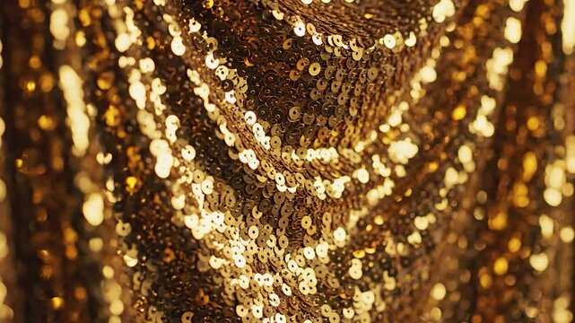 Golden, shimmering sequins create a textured, luxurious fabric