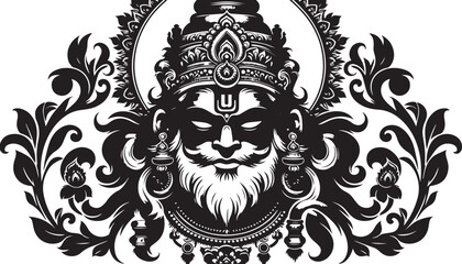 black color hindu god silhouette vector illustration, solid white background